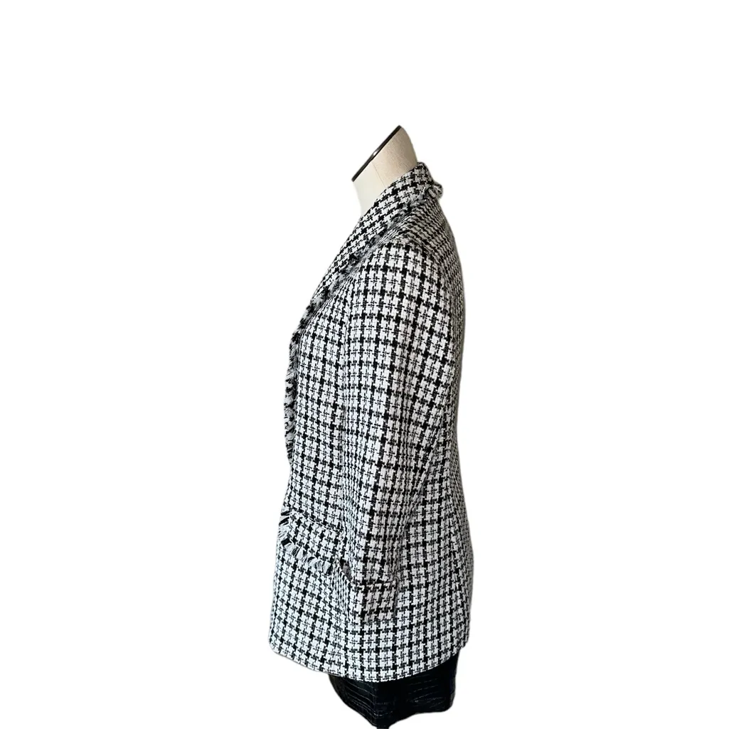 NWT ANNE KLEIN Houndstooth Jacquard Open Front Frayed Hem  Blazer - Image 5
