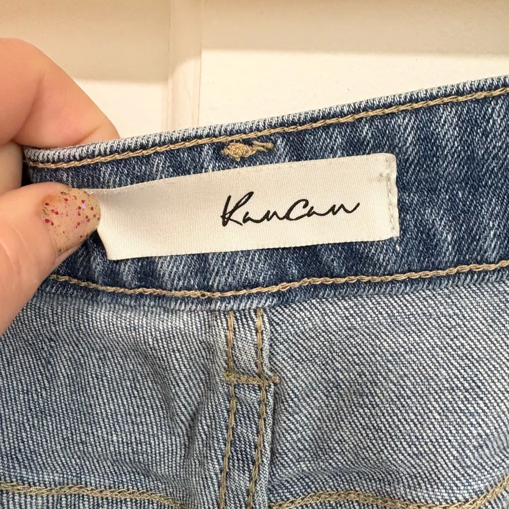 KanCan High Rise Wide Leg Denim Flare Jeans Frayed Hem Stretch Size 13/30x30 Blue - Image 6