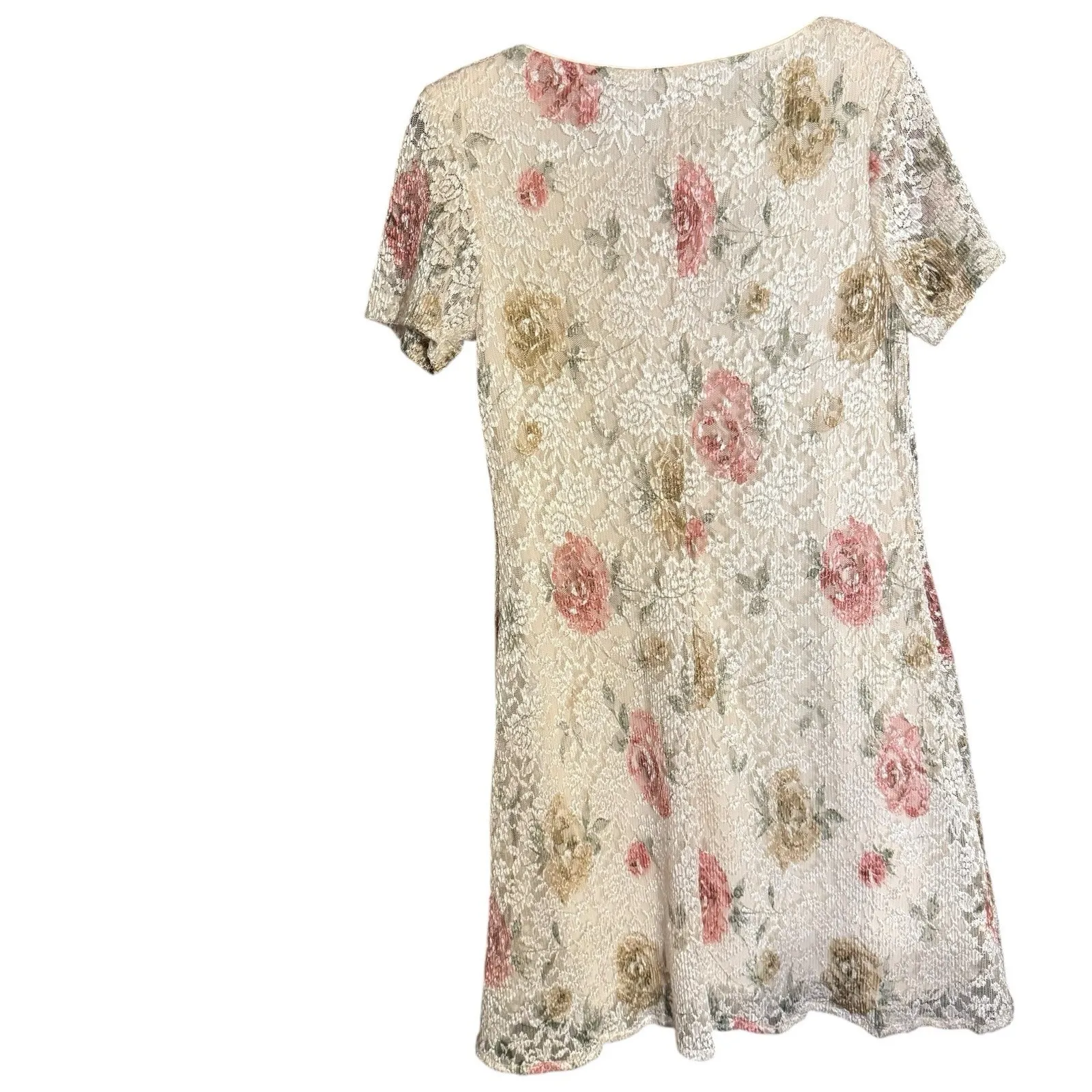 Vintage Teddi Floral Lace Overlay Cream Dress Size 12 Shorter Length - Image 6