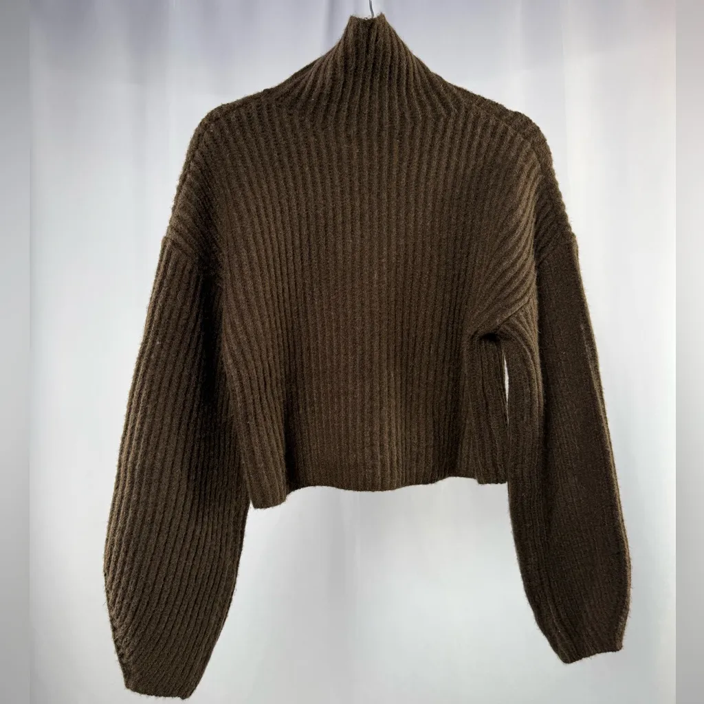 OAK + FORT Ribbed Mockneck Sweater in Chocolate Brown Size Extra Small - Image 6