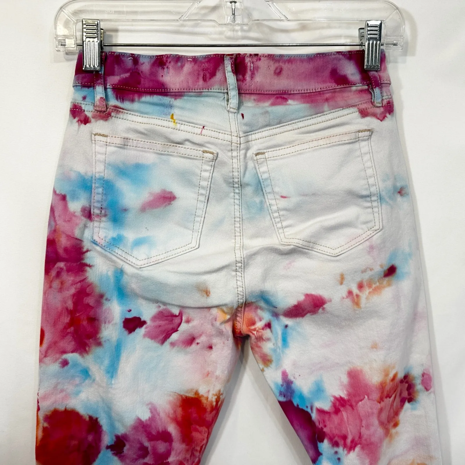 LOFT Size 00 Jeans Handmade Tie Dye High Waist Flare Crop Cut Off Frayed Raw 754 - Image 9