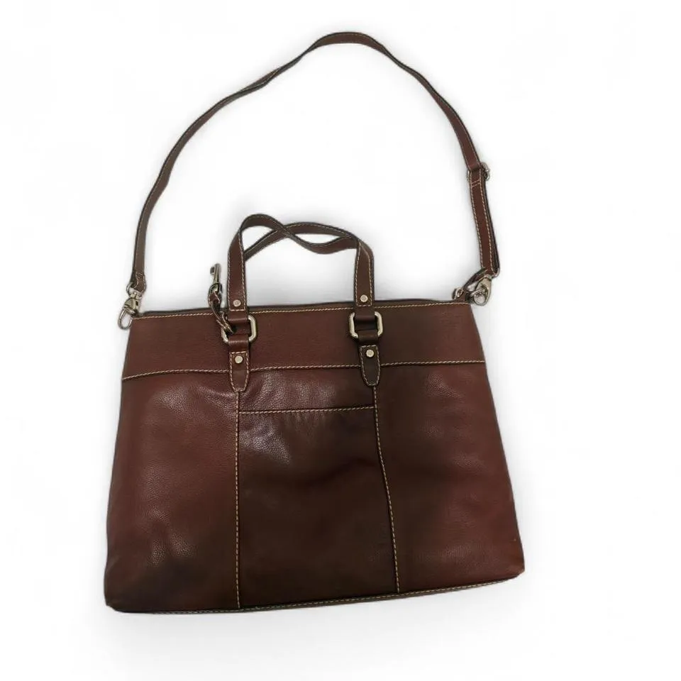 Vintage 2000s Fossil Dark Brown Leather Brief‎ Case Shoulder Bag Purse - Image 2