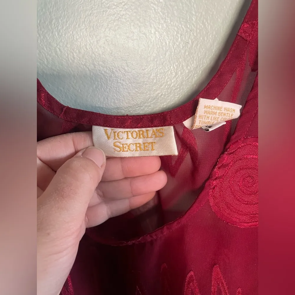 VTG Gold Label Victorias Secret Sheer Design Maroon Pajama Top Sz S - Image 3