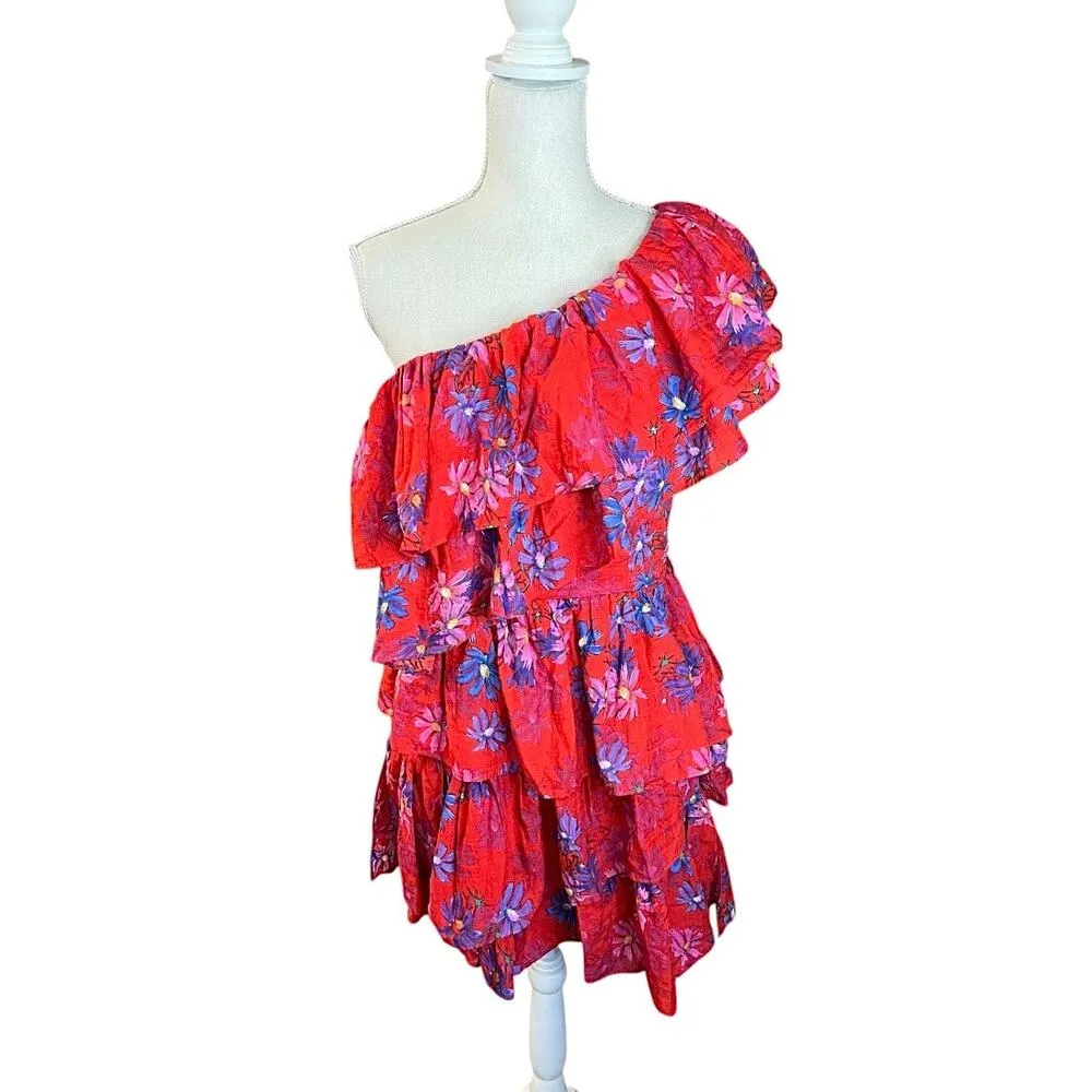 Endless Rose red floral One Shoulder Mini Dress Tiered Ruffle NEW summer - Image 2