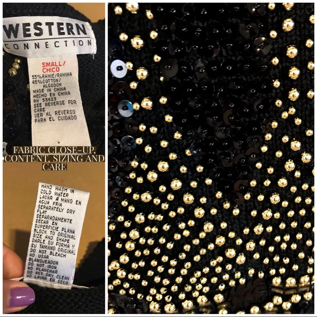 VINTAGE CIRCA 90'S WESTERN CONNECTION BLACK & GOLD SEQUIN KNIT SWEATER VEST (S) - Image 12
