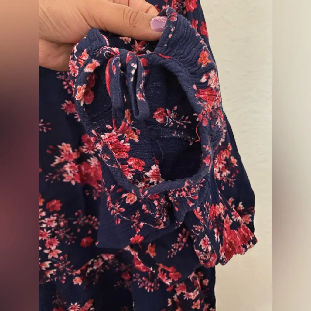 Womens Route 66 Blue Floral Blouse Size XL Sleeve Large Neck Round With Button - Image 7