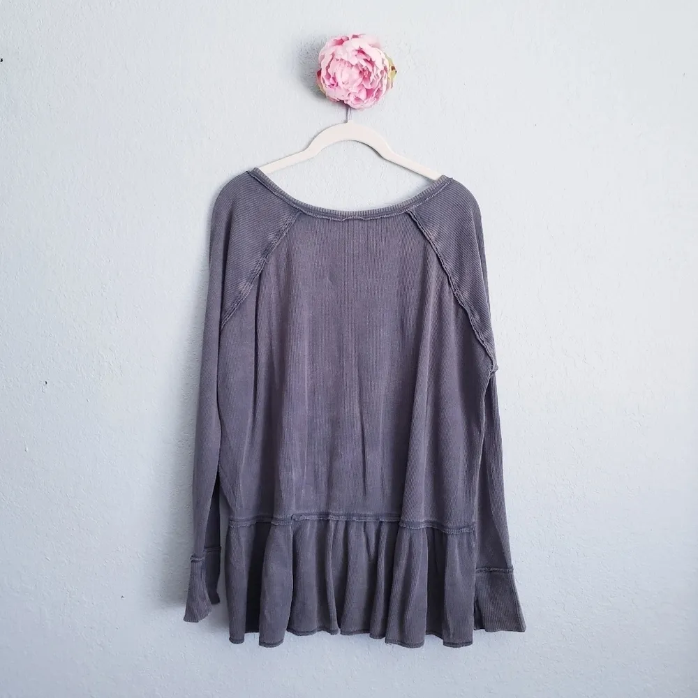 Free People Green Washed Coastline Waffle Knit Thermal - Image 7