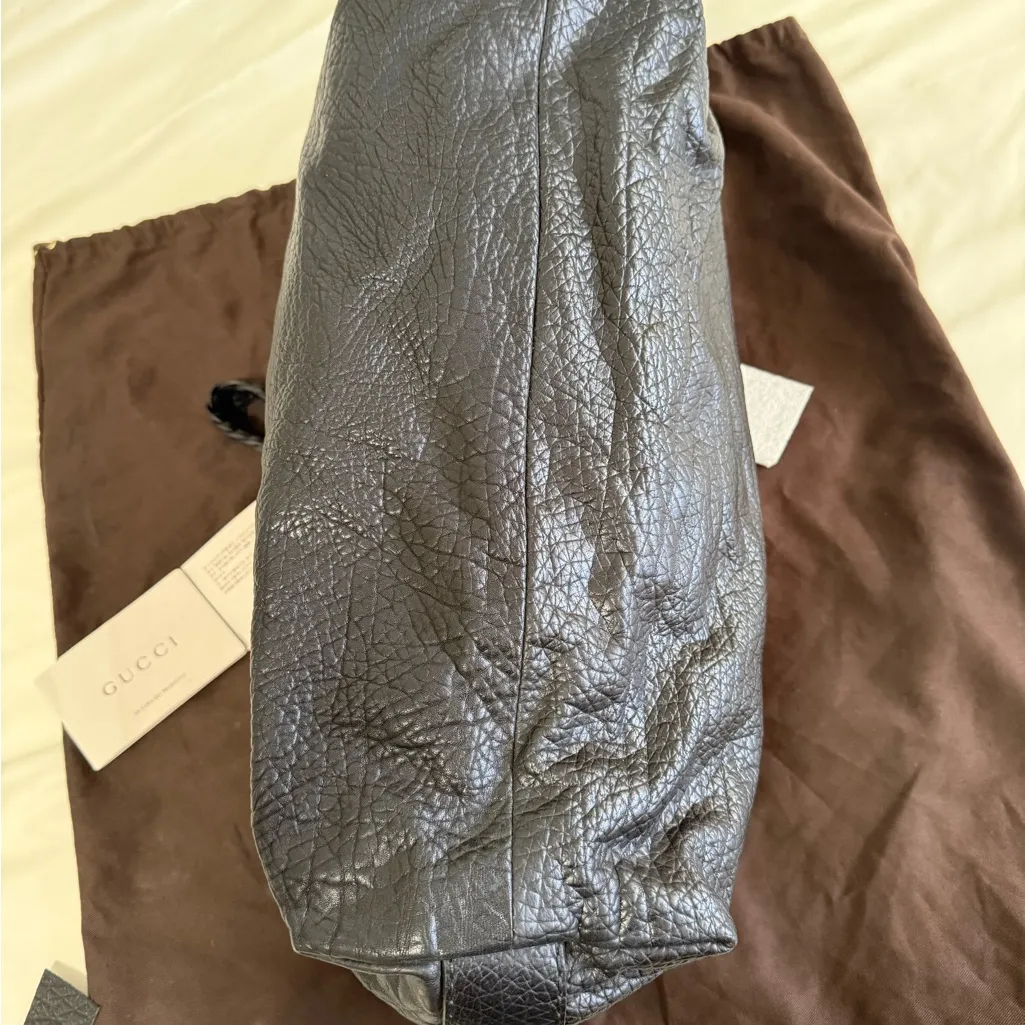 Authentic Gucci Black Large Leather Bamboo Bar Tote/Shoulder Bag - Image 9