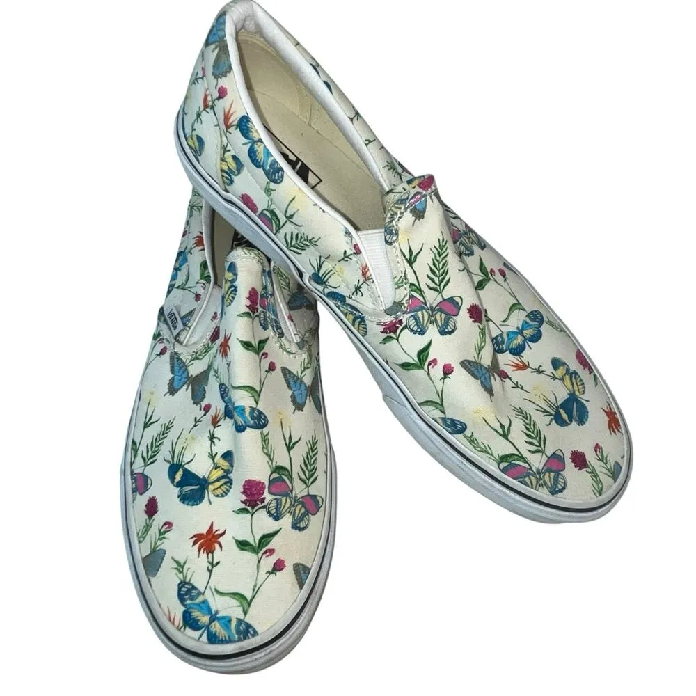 Vans Classic Slip On Buterfly Floral White Canvas Shoes Women’s 11‎ Men’s 9.5 - Image 2