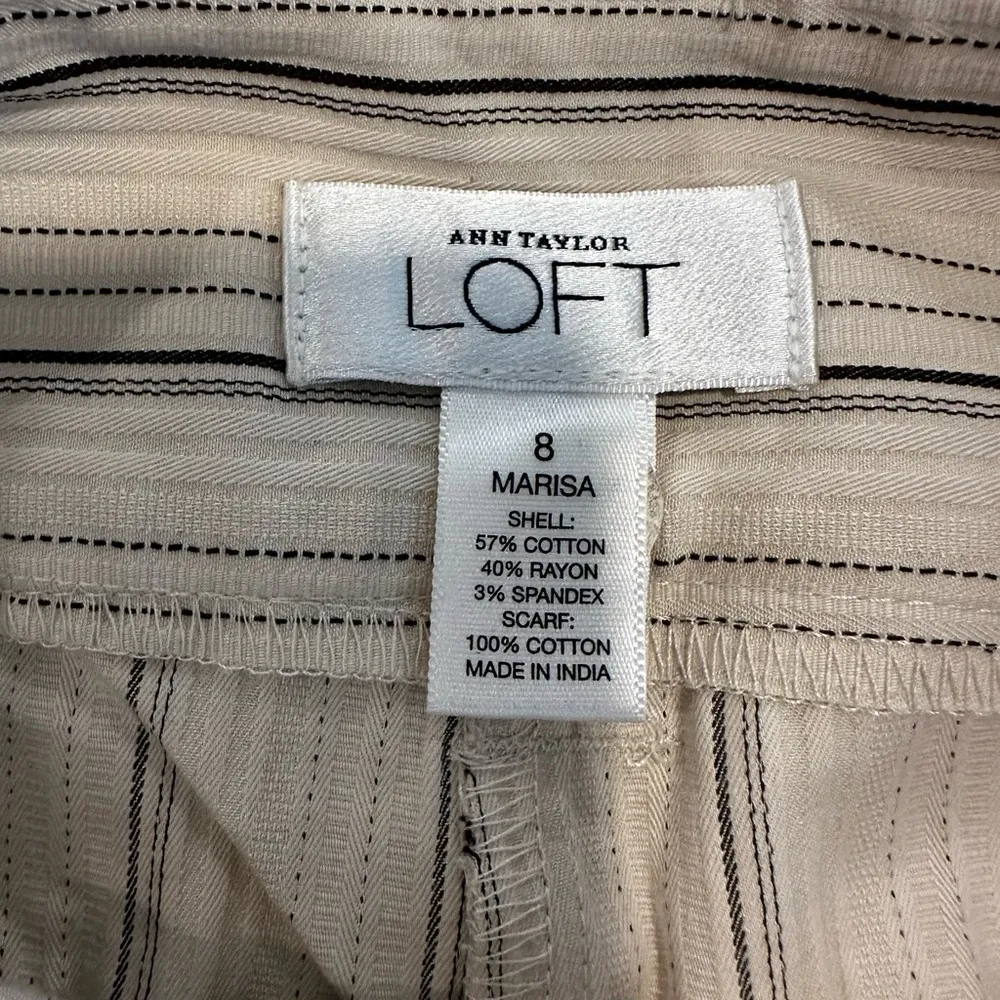 NWOT The Loft Marisa Sz: 8 Wide Leg Cream Vertical Striped Dress Pant w/tie Belt - Image 7