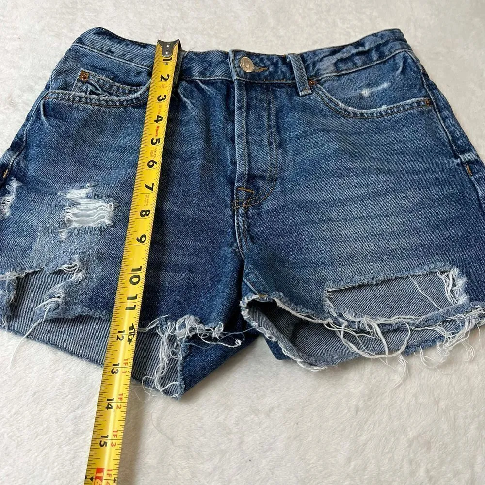 Topshop Ashley Moto Distressed Jean Shorts 8 Women - Image 8