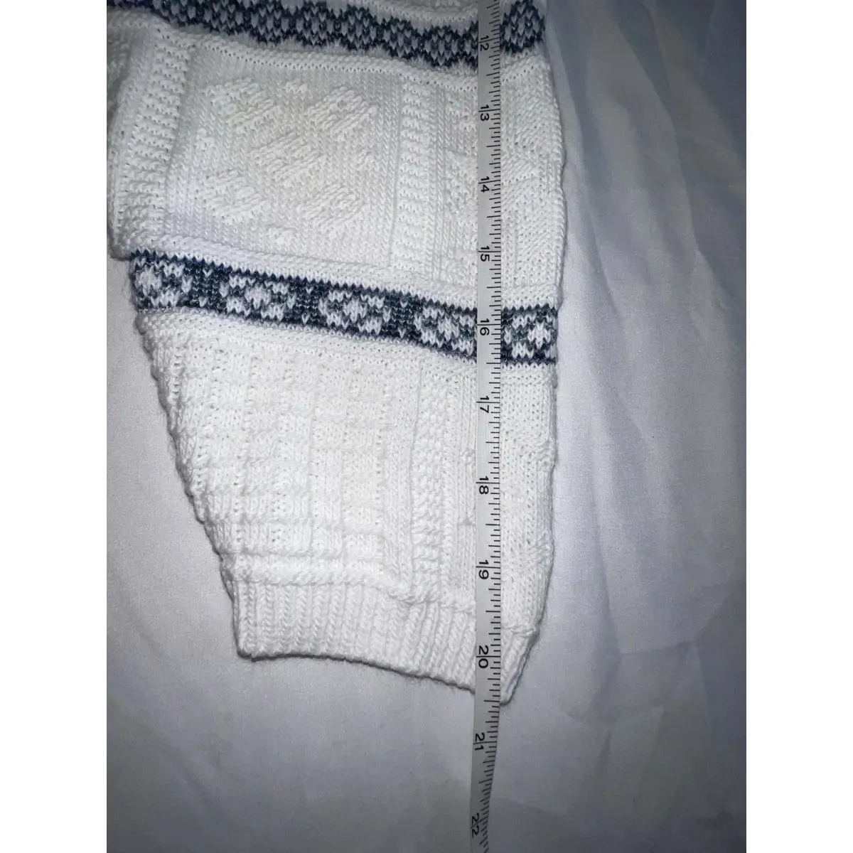 VTG 1980s Spunky Sweater White Blue Knit Mock Neck Made in USA Retro Women’s XL - Image 9