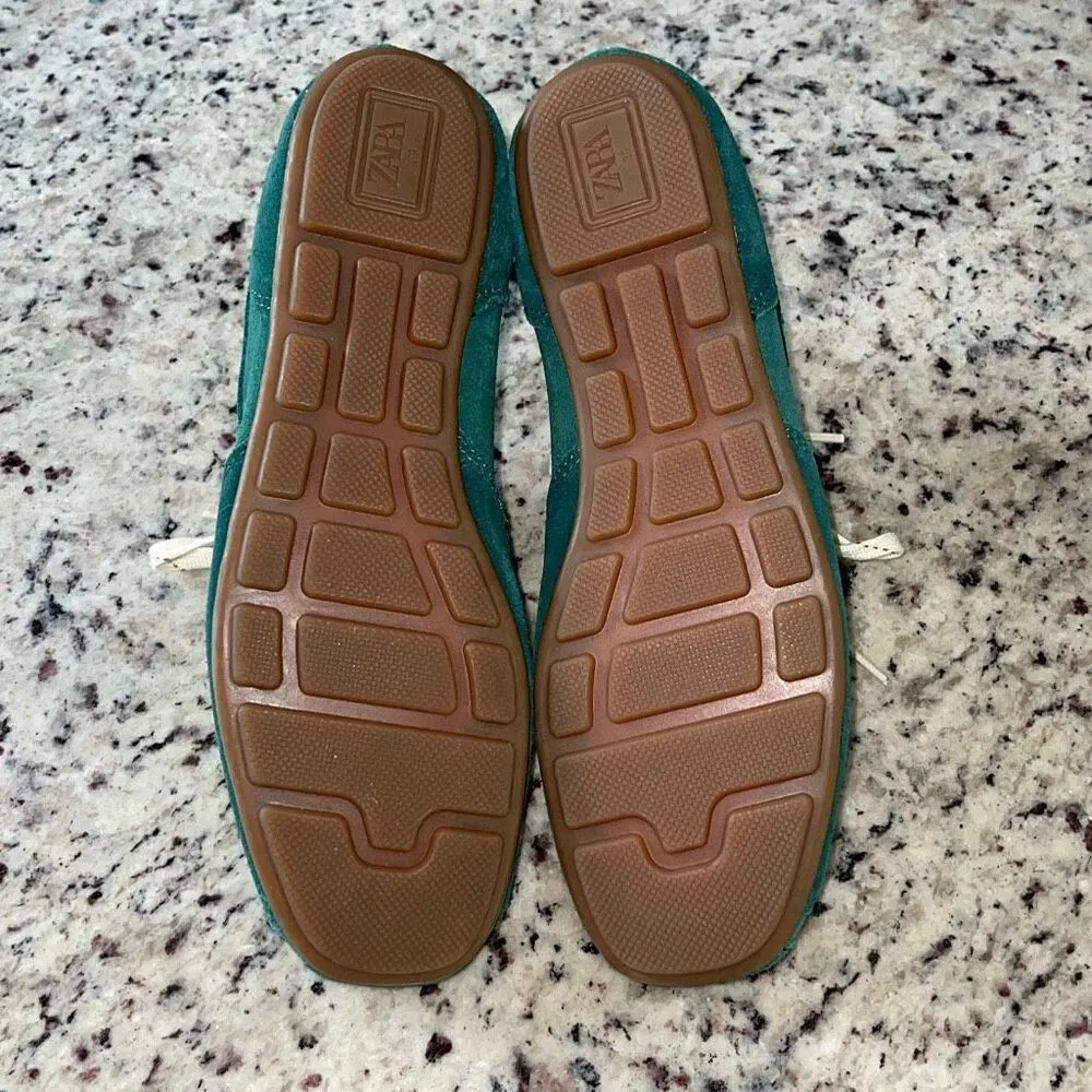 Zara Womens Square Toe Suede Lace Up Trainers Sneaker Shoes Green Size 39 US 8.5 - Image 5