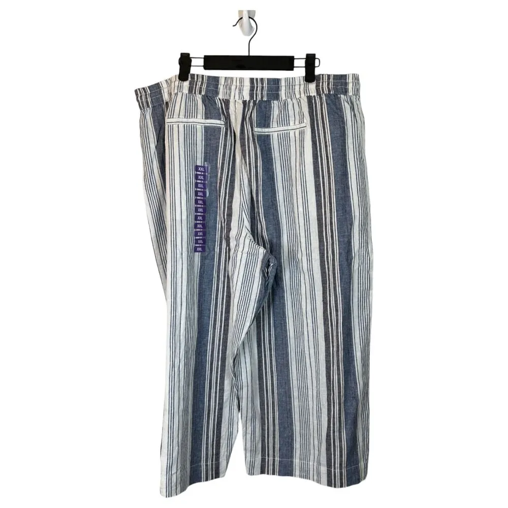 Beach Lunch Lounge Stripe Wide Leg Linen Flowy Crop Pants XXL NEW without Tags - Image 2