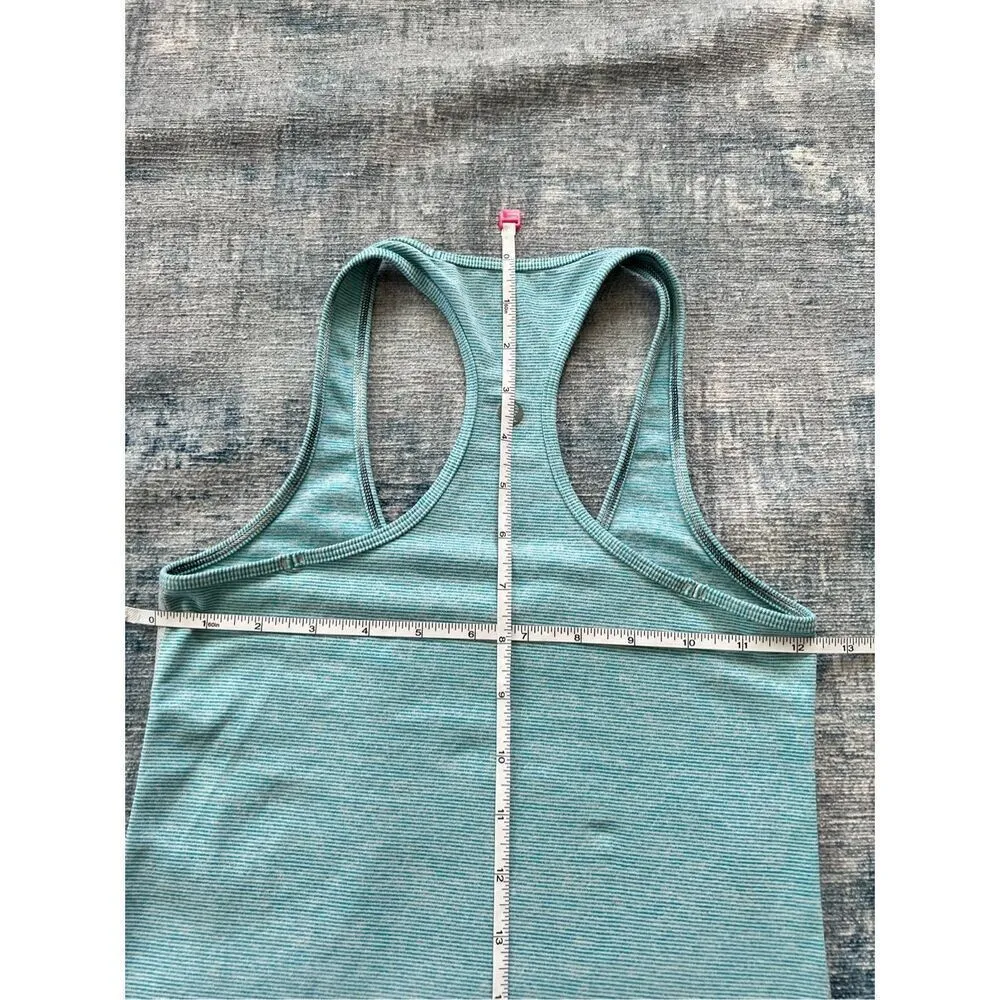 Lululemon Aqua Blue White Micro Stripe Cool Racerback Tank Top Size 4 - Image 3