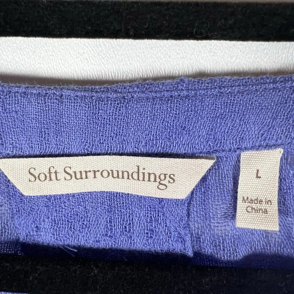 Soft Surroundings Topanga Top Blouse‎ Size L Purple Linen Cotton Crinkle Gauze - Image 5