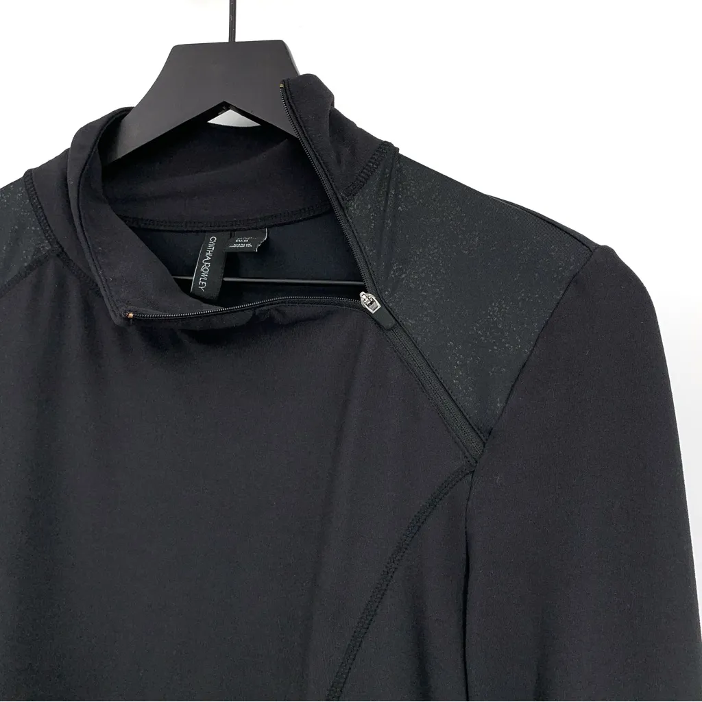 CYNTHIA ROWLEY Activewear Asymmetrical Zip Pullover Jacket Black M - Image 2