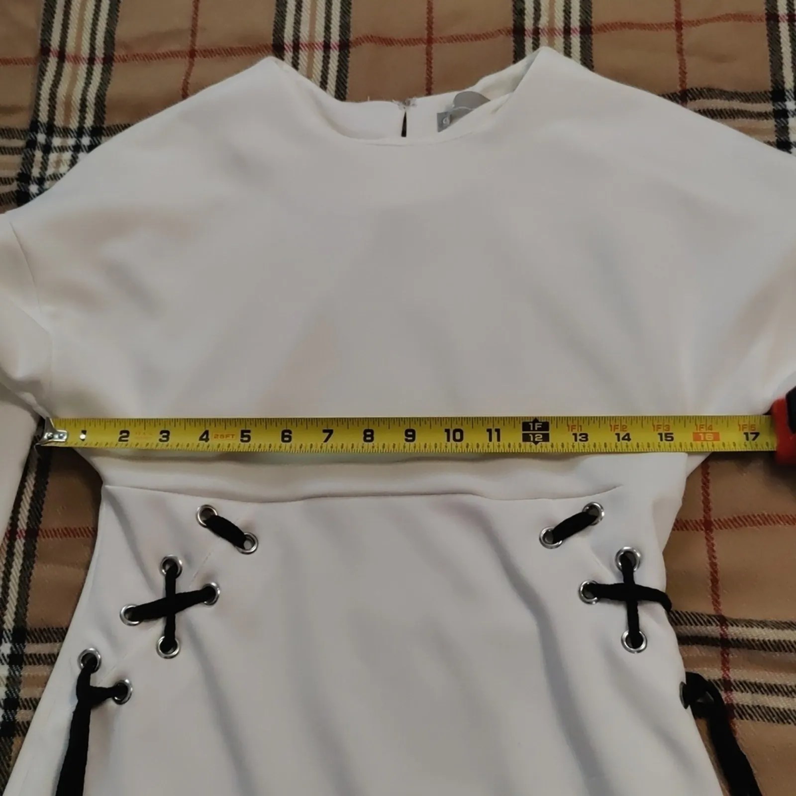 ASOS White/Black Mini Dress with Lace Up Corset Detail and Balloon Sleeves 6 - Image 6