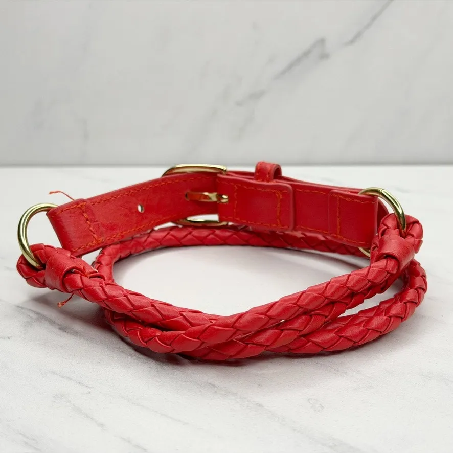H&M Womens Red Braided Faux Leather Belt Extra Small (XS) ✨ - Image 7