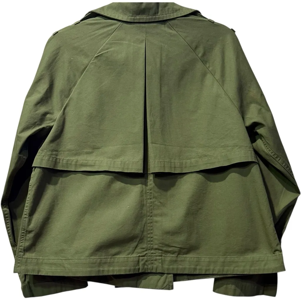 New Free‎ Assembly Women’s Cropped Cotton Swing Boxy Trench Coat Medium Green - Image 5