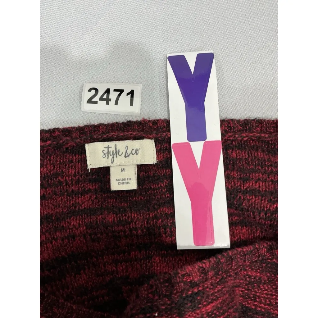 Womans Style & Co Red Black Pullover Long Sleeve Sweater Medium - Image 3