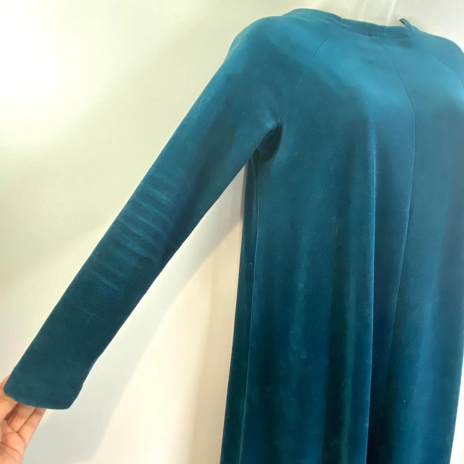 Ruth Bekker Velvet Aline Maxi Dress Mod Teal Blue Modest Vintage 70s - Image 7