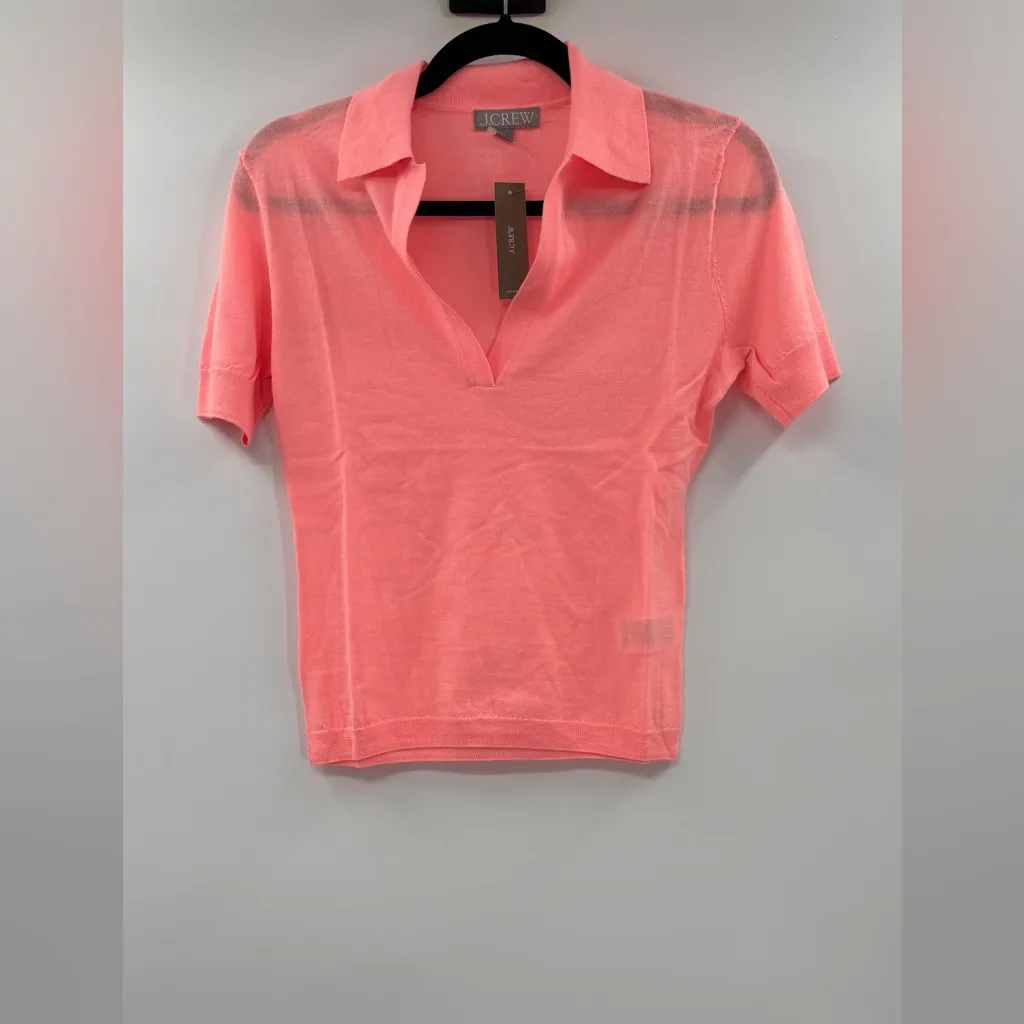 J.Crew Short-sleeve sweater-polo in merino wool Brilliant Peony - Image 4