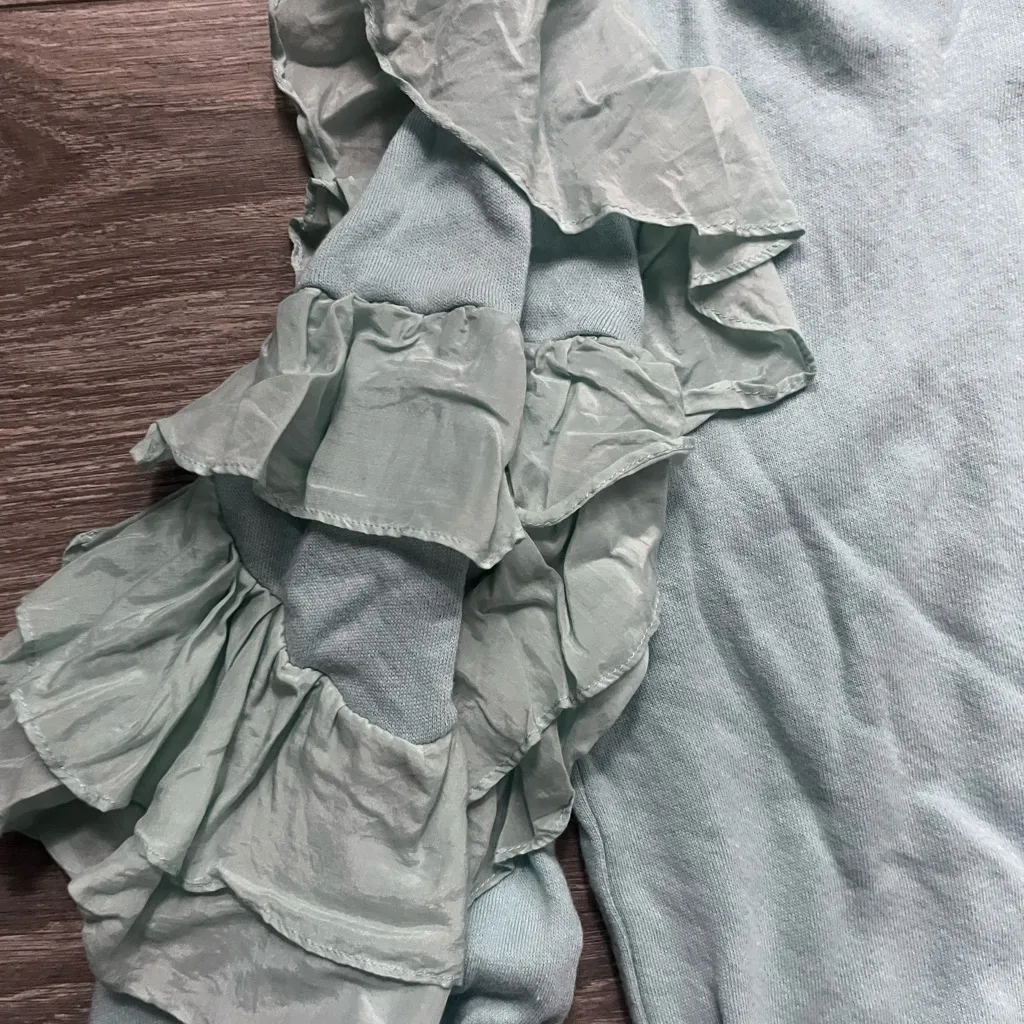 Alice+Olivia Blue Green Crew Neck Long Ruffle Sleeves Cropped Sweatshirt Size M - Image 3