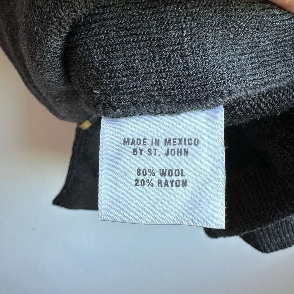 St. John Wool Blend Full Zip Gray Black Long Sleeve Thick Sweater Size Medium - Image 8