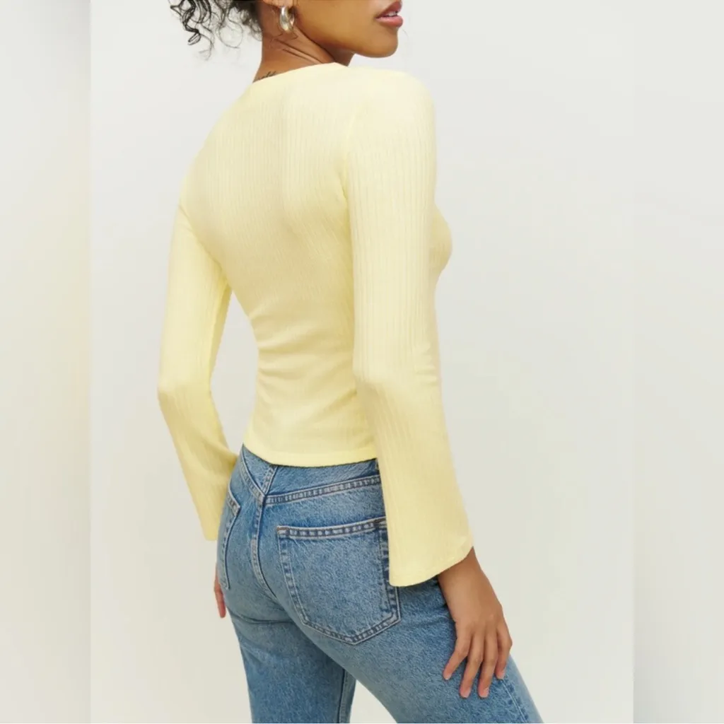 Reformation Gellar Knit Ribbed Long Sleeve Top in Zest Light Butter Yellow - Image 3