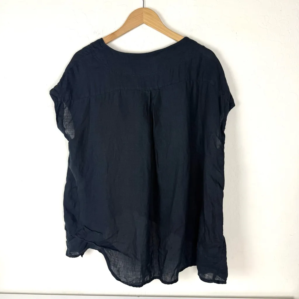 Banana Blue Australia Solid Black 100% Linen Splash Top Size XS - Image 6