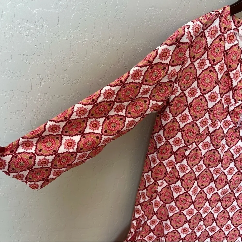 Valeria Ferlini Dublin kaftan dress,poplin,trelis floral print, split V neck Red Size M - Image 9