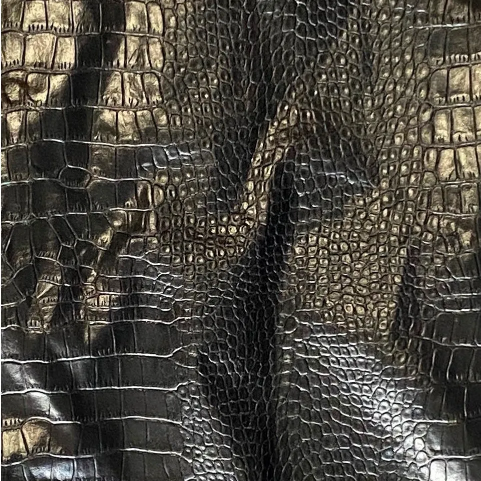 Black Faux Leather Snakeskin Short Mini Skirt Front Slit ~ Women's Size SMALL - Image 5