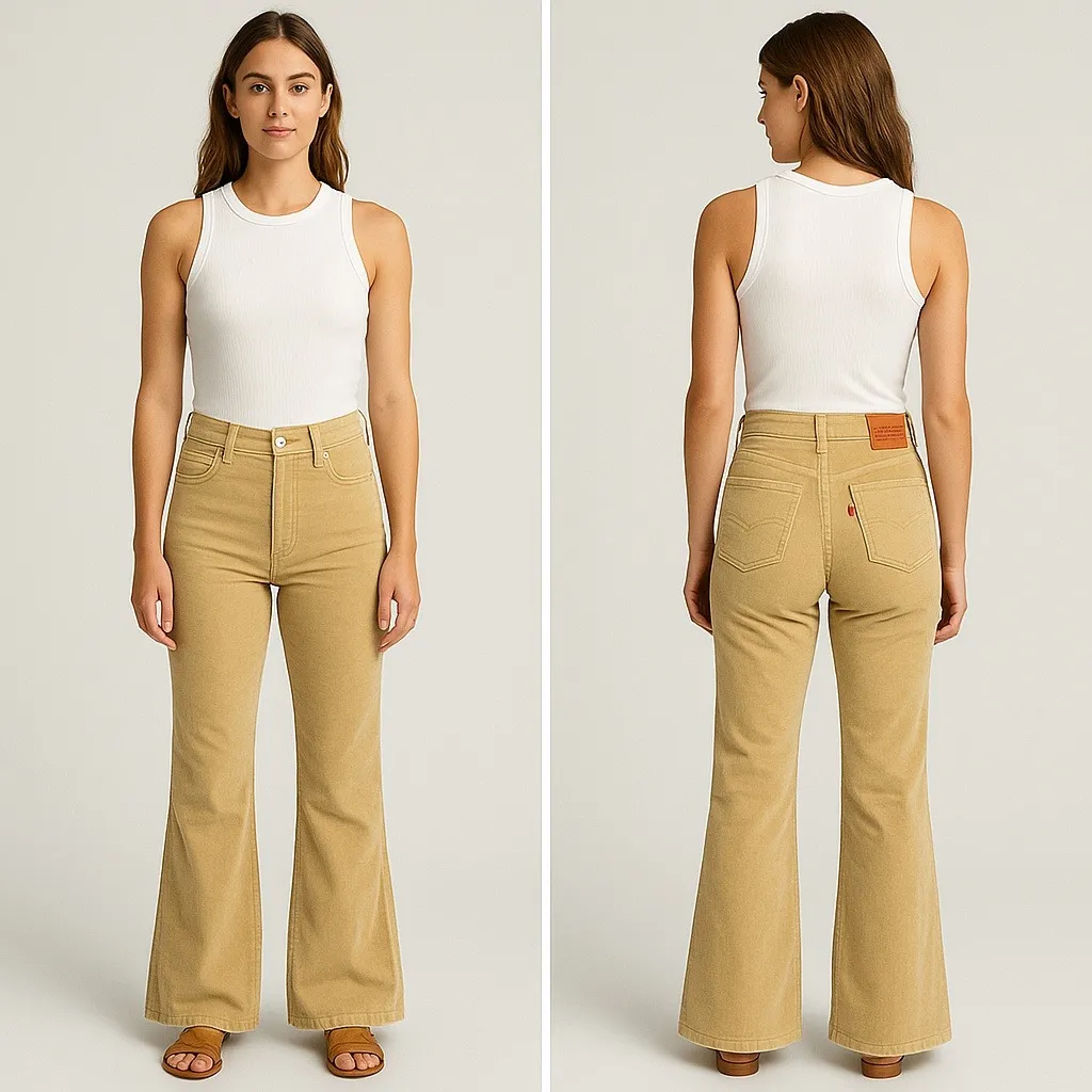 Levi's Ribcage Bell Bottom‎ Corduroy Pants 30 High Waist Flare Tan NWT Retro 70s - Image 2