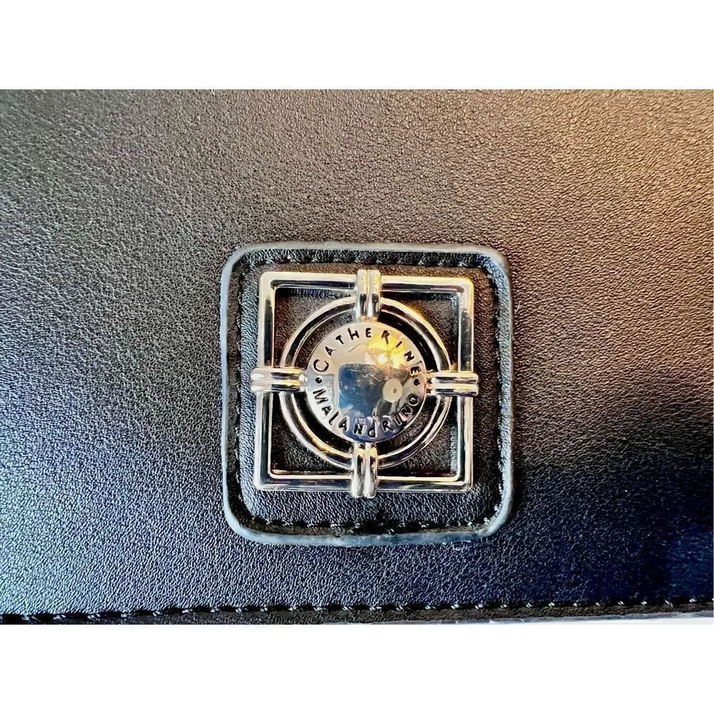 Catherine Malandrino Juliet Crossbody Purse Black Faux Leather Flowers Studs - Image 2