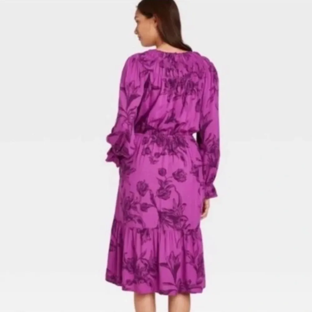 A New Day long sleeve purple tiered floral midi dress size small NWT - Image 2