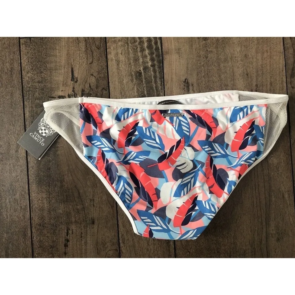 Vince Camuto White Mesh Hips Floral Full Coverage Bikini Bottom Floral Medium - Image 5