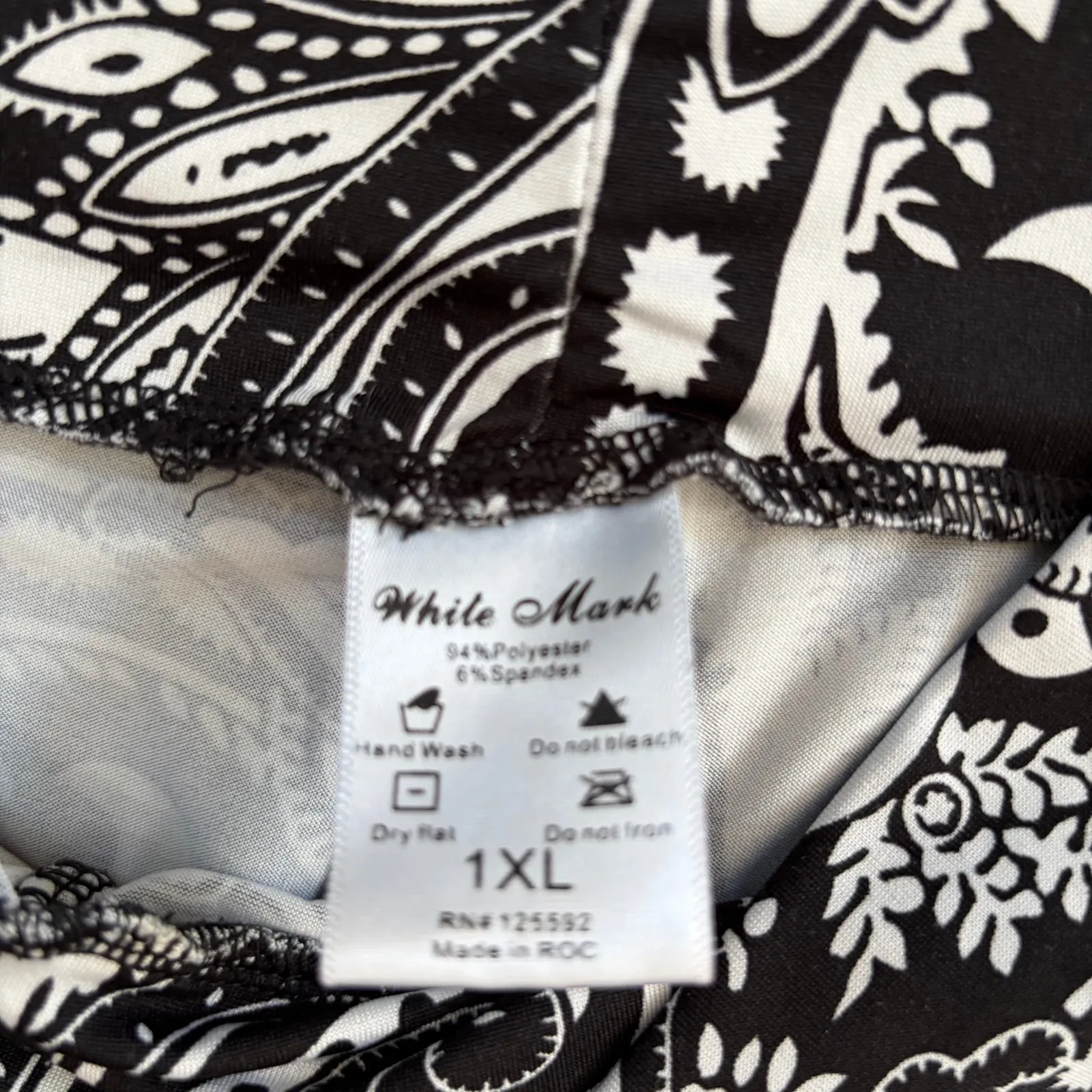 Wide Leg Women's 1X Flowy Black White Paisley High Rise Pants Soft Stretch Boho - Image 4