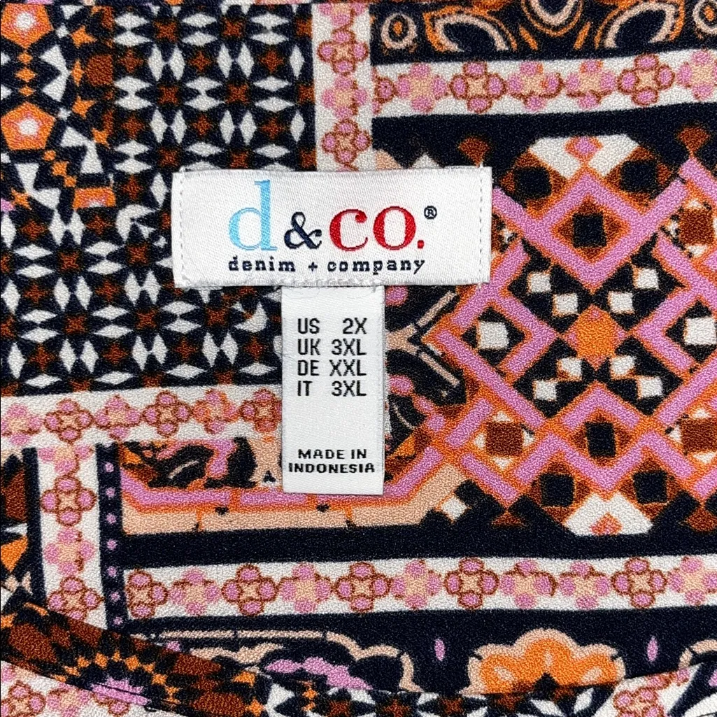 Denim & Co. Size 2X Geometric Patchwork Print Flutter Sleeve Blouse Top Blue - Image 5