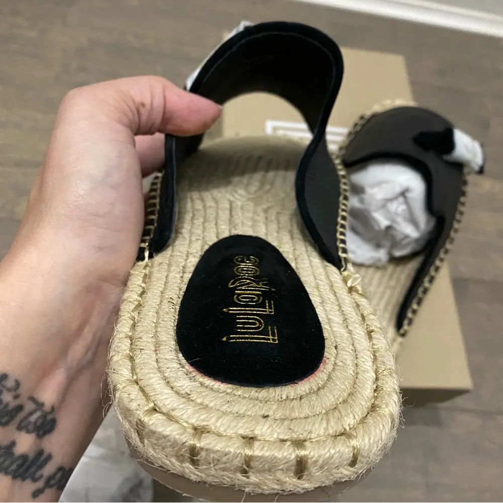 LuLaRoe NEW  Black Leather Fringe Tassel Espadrilles Mules - Image 4