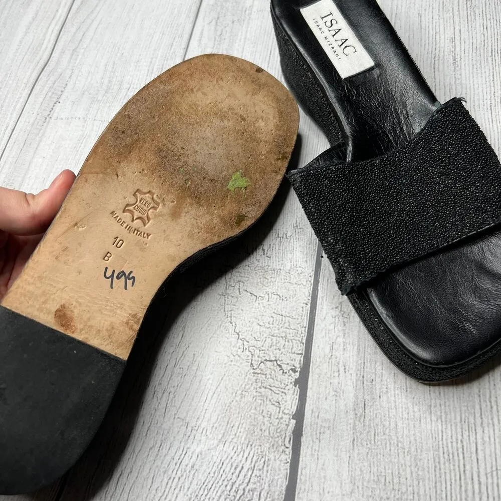 Isaac Isaac Mizrahi Black Platform Wedge Sandals Sparkle Italian Leather Sz 10B - Image 4