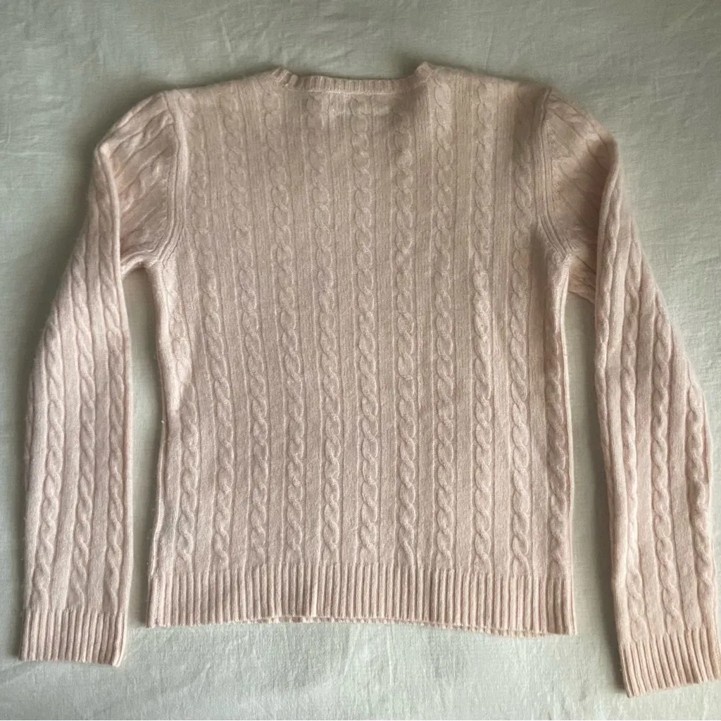 Lauren Ralph Lauren Cashmere Baby Pink Cable Knit Crew Neck Sweater - Medium - Image 2