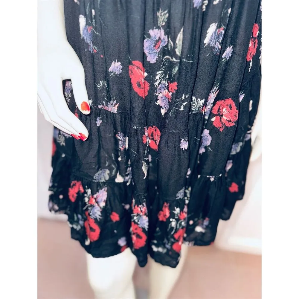 Free People   Circles of Flowers Tiered Slip Dress Black Floral Size S - Image 5