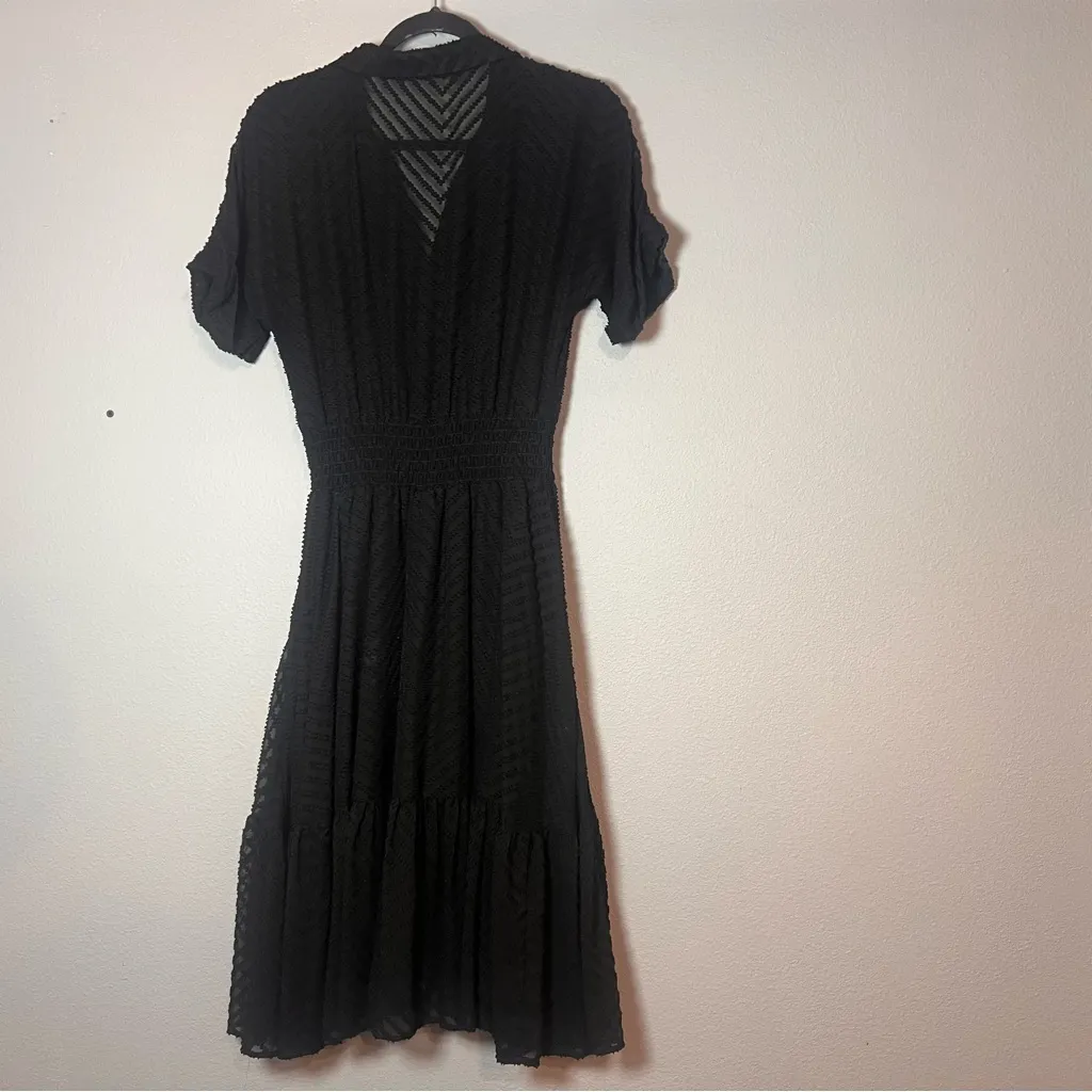 Zara Basic Midi Tiered Shirt Dress Black Short Sleeve Size Medium Whimsigoth - Image 5