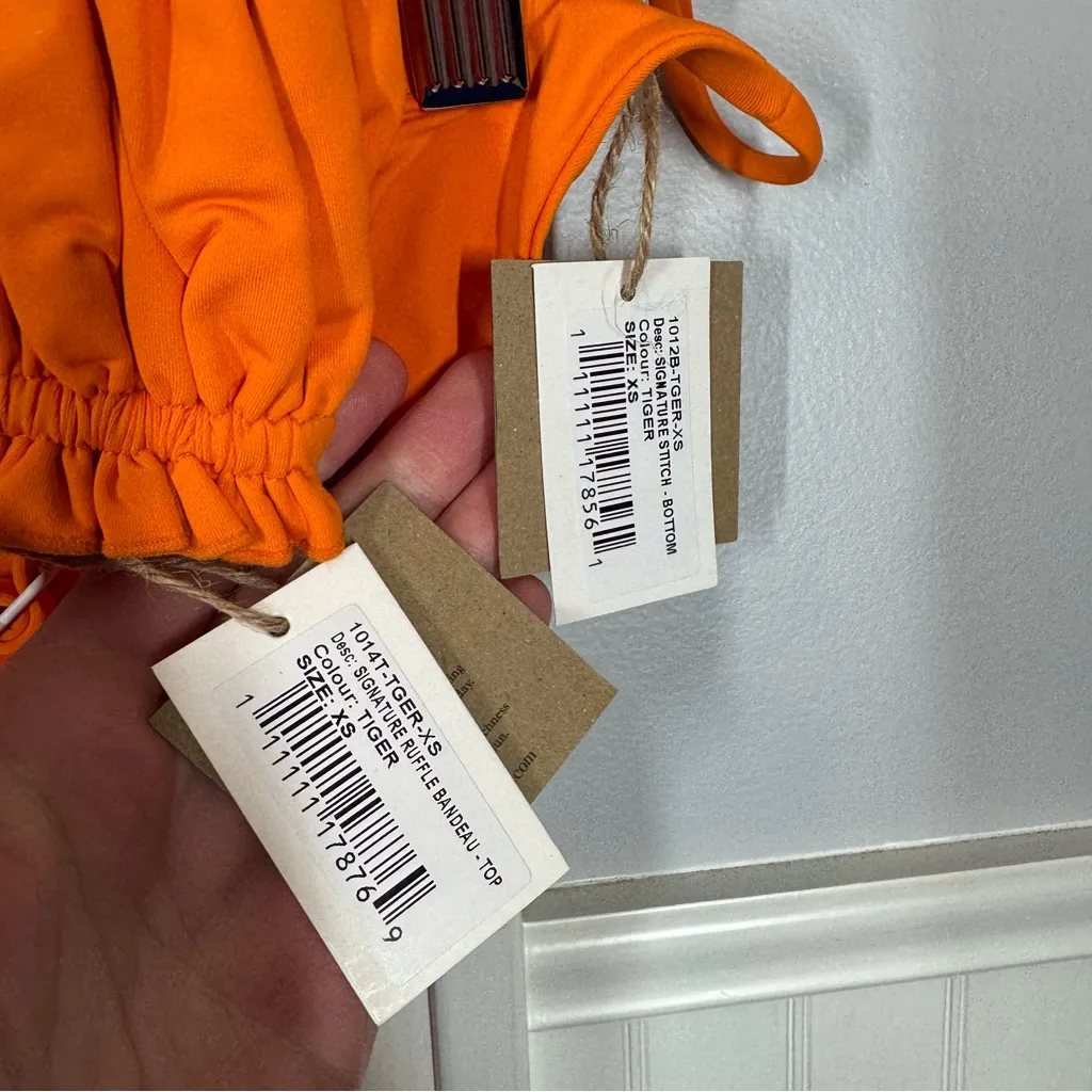 NWT Free People x Toast Bikini Set Bandeau Top Stitch Bottom Tiger Orange XS - Image 4