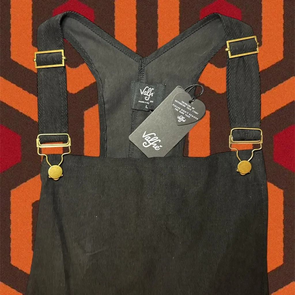 NWT RARE Valfre Petra Pinafore Black Corduroy Overall Mini Dress + Pockets - Image 2