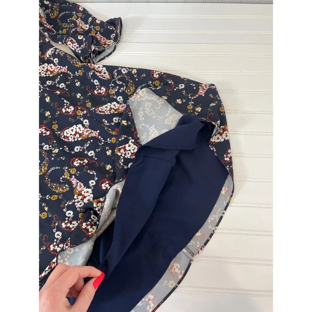 Slate & Willow Floral Pollock Mini Dress Navy Mock Neck Bell Sleeve Size 4 - Image 5