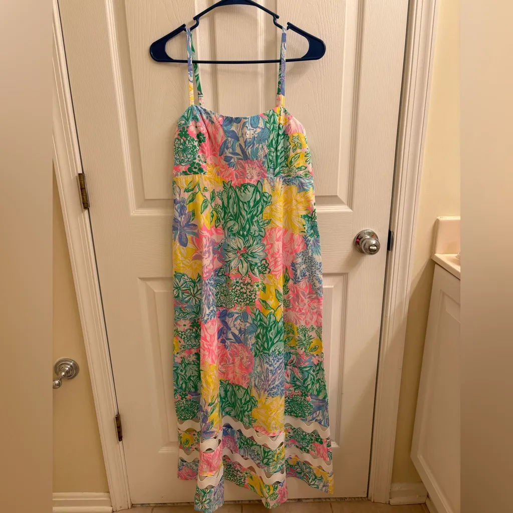 NWT Lilly Pulitzer Haliey Midi Poplin Dress in Bright Delight Patch Print Size 8 - Image 2
