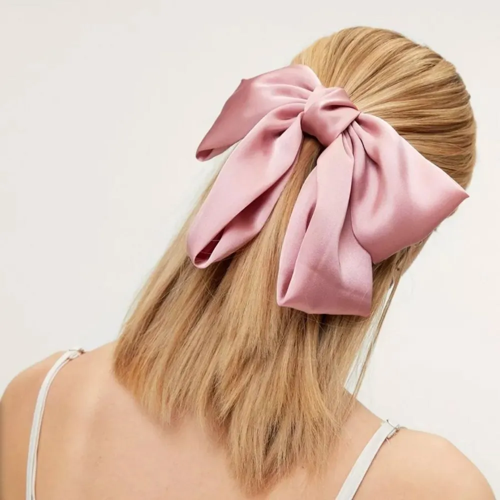 Women’s Dusty Pink Oversized Silky Soft Satin Elegant Hair Bow clip Coquette Y2K - Image 2