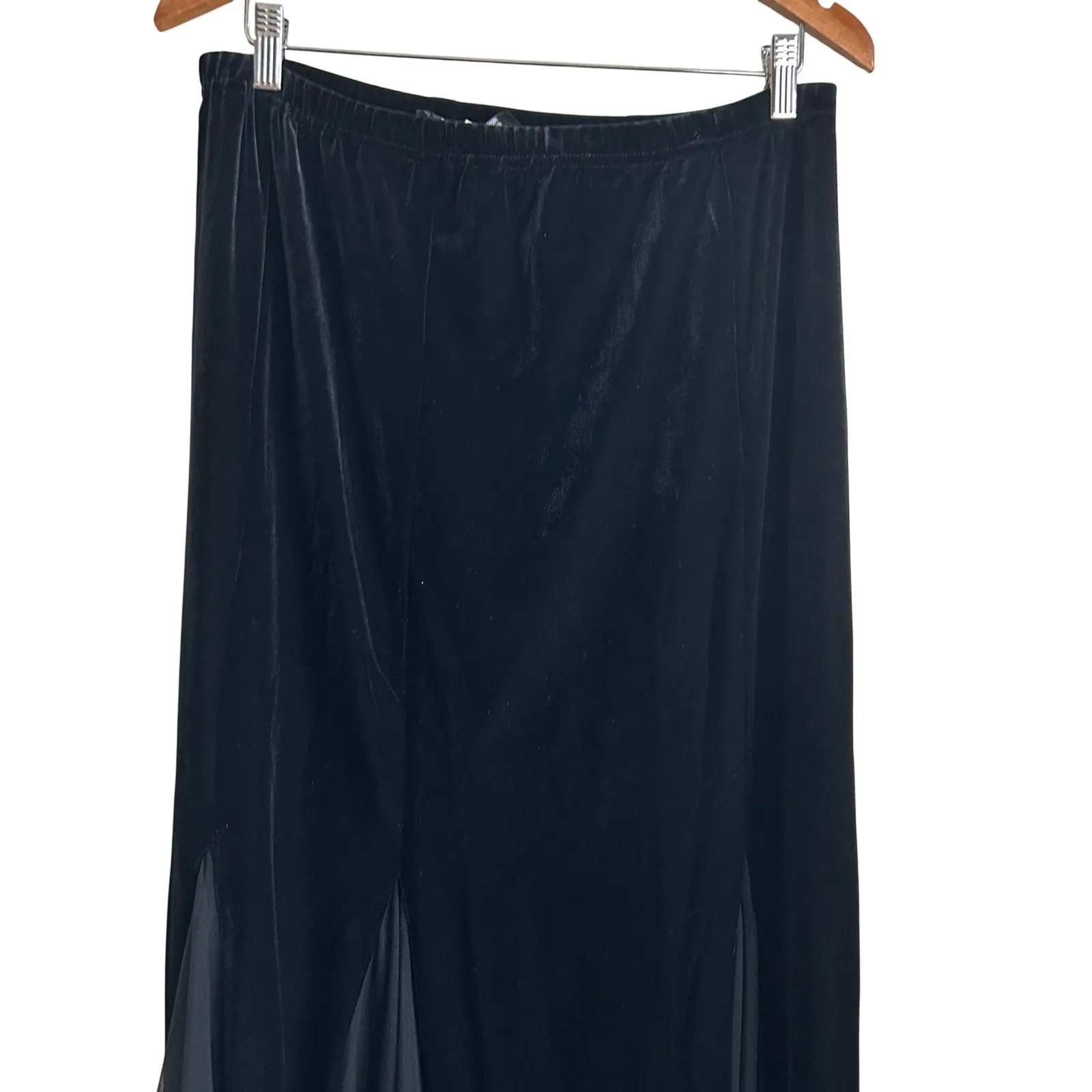 Jessica Howard Maxi Skirt 14 Black Velvet Mesh Flared Hem Whimsigoth Gothic - Image 3